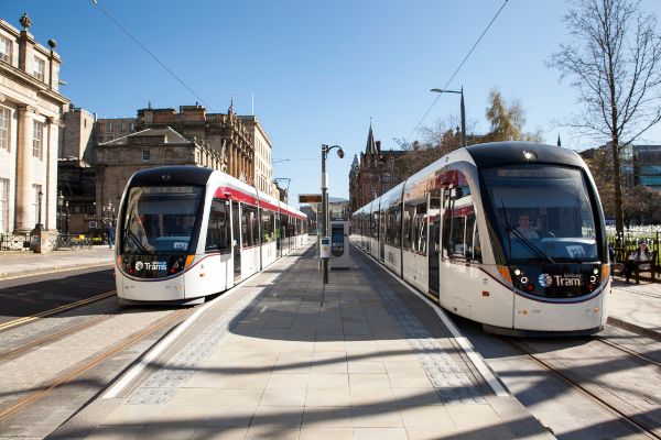 Two Edinburgh Trams on the tramway