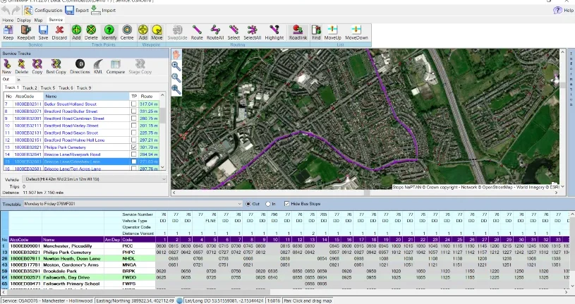 Screen capture of bus route planning software