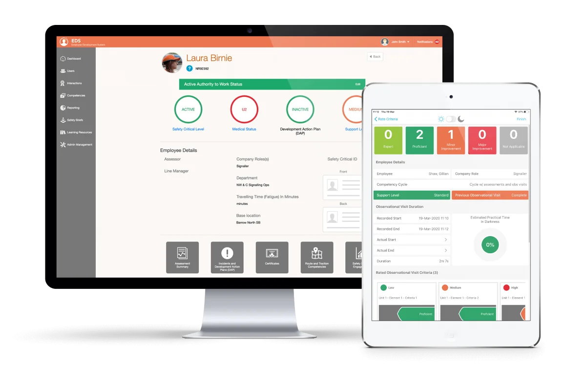 RailSmart Employee Development System user interface