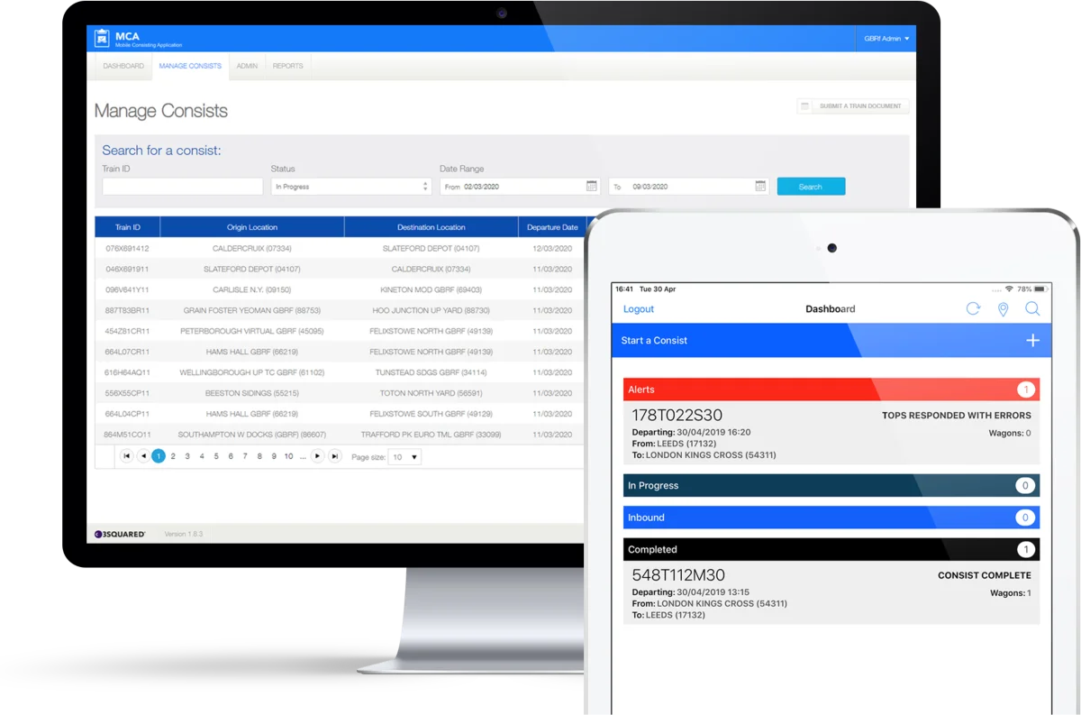 RailSmart Mobile Consisting Application screen